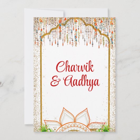 Indische Hochzeitsfeier Roka Hindu Bollywood Indie Einladung (Rückseite)