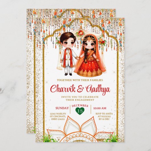 Indische Hochzeitsfeier Roka Hindu Bollywood Indie Einladung (Vorne/Hinten)