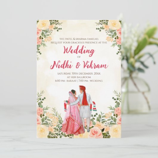 Indische Hochzeitskarten & Hindu Hochzeitseinladun Einladung (Stehend Vorderseite)