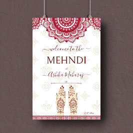 Indische Hochzeitsmaroon-Mandalas willkommen Poster