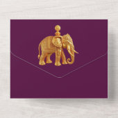 Indische Hochzeitspflaume mit Goldelefanten All In One Einladung (Rückseite)