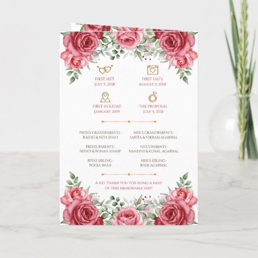 Indische Hochzeitsreise und Hochzeitsprogramm Programm (Rückseite)