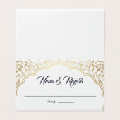 Indische Hochzeitsstimmung, Platzkarte Gold, Weiß, (Außenseite Aufgefaltet)