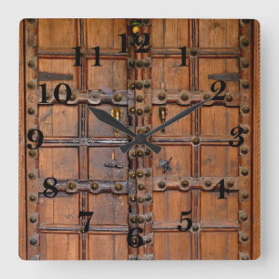 Indische Holztür Quadratische Wanduhr