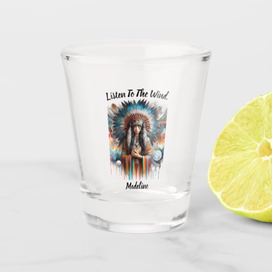 Indische Indianerin, lebendige Feder Schnapsglas (Vorderseite)