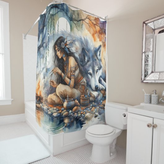 Indische Indianerinnen Kunsthandwerk am Fluss bei Duschvorhang (Beispiel)