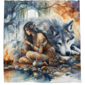 Indische Indianerinnen Kunsthandwerk am Fluss bei Duschvorhang (Vorderseite)