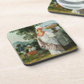 Indische kreolische Westfrau mit ihrem schwarzen Getränkeuntersetzer (Linke Seite)