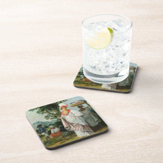 Indische kreolische Westfrau mit ihrem schwarzen Getränkeuntersetzer (Rechte Seite)