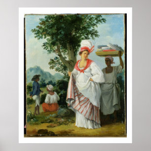 Indische kreolische Westfrau mit ihrem schwarzen Poster