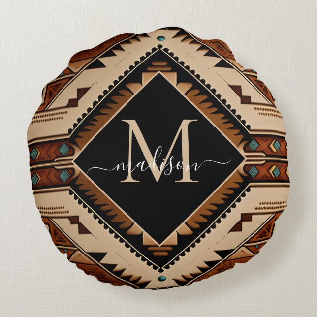 Indische Kultur Boho Style Rundes Kissen (Rückseite)