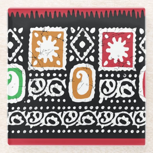Indische Kultur: Traditionelles Kunstdesign Glasuntersetzer (Vorderseite)