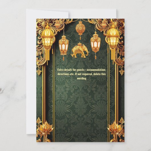 Indische Laternen Lotus Blume luxuriöse Elefanten Einladung (Rückseite)