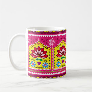 Indische LKW-Kunst florales nahtloses Volkskunstmu Kaffeetasse