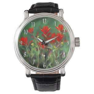 Indische Malerei mit Pinsel - Originelle Blume Armbanduhr