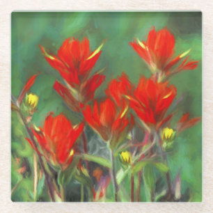 Indische Malerei mit Pinsel - Originelle Blume Glasuntersetzer