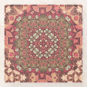 Indische Medaille, boho ethnische Verzierung Glasuntersetzer