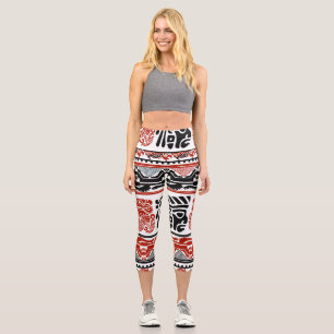 Indische Motive, schwarz rot, nahtlos. Capri Leggings