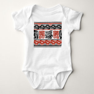 Indische Motive, schwarz rot, nahtloses Muster. Baby Strampler