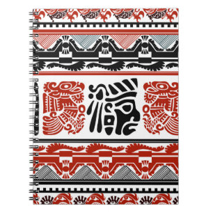 Indische Motive, schwarz rot, nahtloses Muster. Notizblock