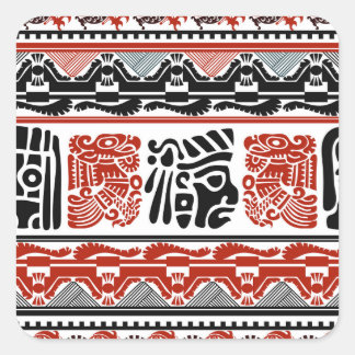 Indische Motive, schwarz rot, nahtloses Muster. Quadratischer Aufkleber