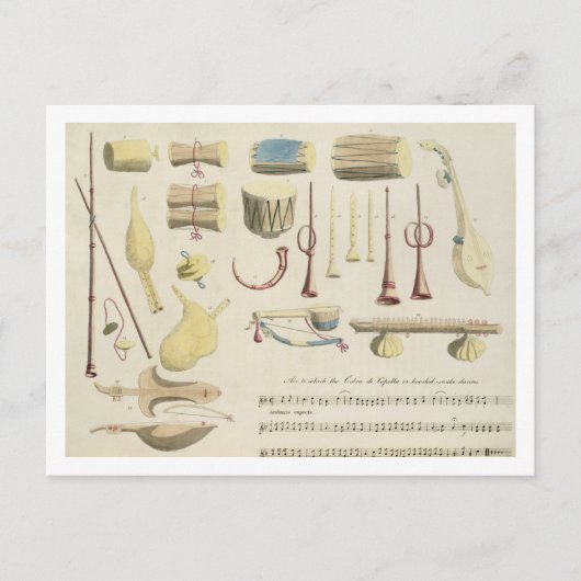 Indische Musikinstrumente, Platte 23 von "Orienta Postkarte (Vorderseite)