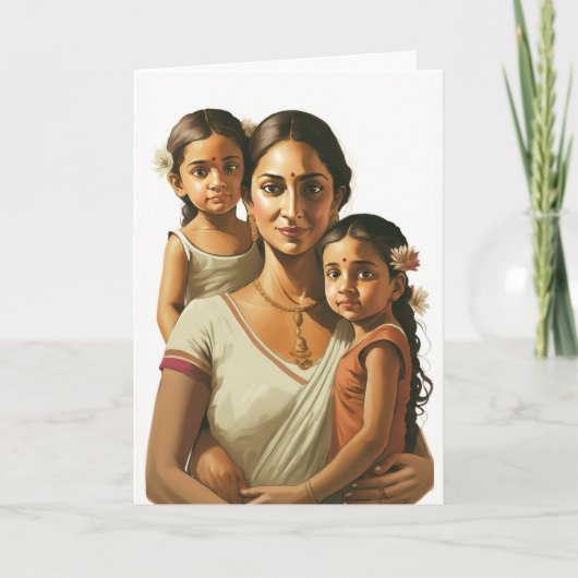 Indische Mutter & Zwillingsschwester, Muttertag Karte (Vorderseite)