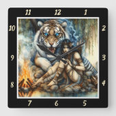 Indische Nächte: Tiger's Shadow Star's Dance Quadratische Wanduhr (Vorderseite)