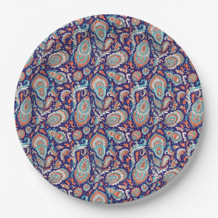 Indische Paisley-Blumen nahtloses Muster Pappteller