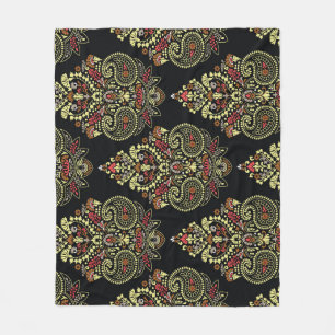 Indische Paisley, geometrischer schwarzer Hintergr Fleecedecke