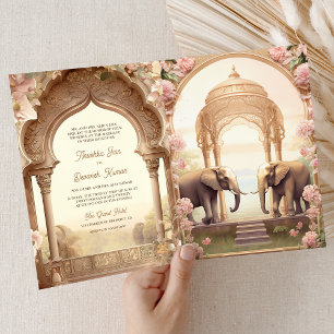 Indische Palast-Hochzeit mit Elefanten im Blumenpa Einladung