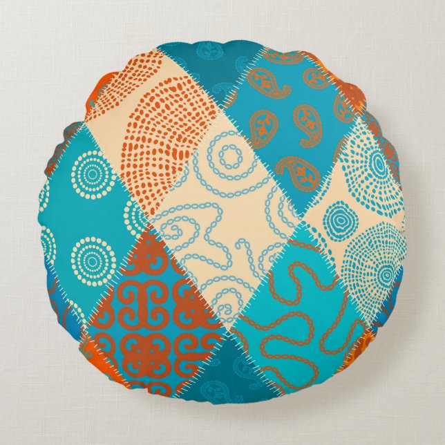 Indische Patchwork nahtlos Vintages Design. Rundes Kissen (Vorderseite)