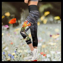 Indische Pinselflora mit Personalisiertem Namen Capri Leggings