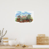 Indische Pinselstriche Blume Wüstenlandschaft Poster (Küche)