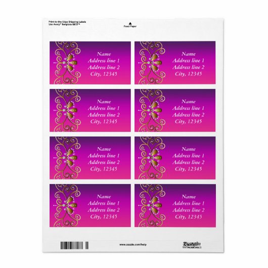 Indische Prinzessin Lila rosa goldene Bling Labels (Vorne)