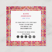 Indische Red Geometric QR Code Social Media Icons Quadratische Visitenkarte (Rückseite)