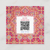 Indische Red Geometric QR Code Social Media Icons Quadratische Visitenkarte (Vorderseite)