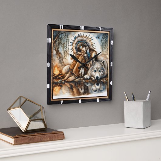 Indische Reverie: Willow's Shade Twilight Peace Quadratische Wanduhr (Büro)