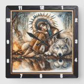 Indische Reverie: Willow's Shade Twilight Peace Quadratische Wanduhr (Vorderseite)