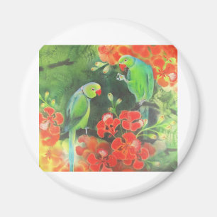 indische Ringhälse auf einem extravaganten Baum Magnet