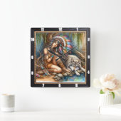 Indische Ruhe: Silberteich Abend Frieden Quadratische Wanduhr (Zuhause)