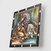 Indische Ruhe: Silberteich Abend Frieden Quadratische Wanduhr (Winkel)