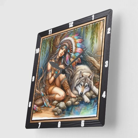 Indische Ruhe: Silberteich Abend Frieden Quadratische Wanduhr (Winkel)