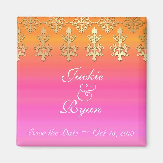 Indische Save the Date Hochzeit Pink Gold Orange Magnet (Vorne)