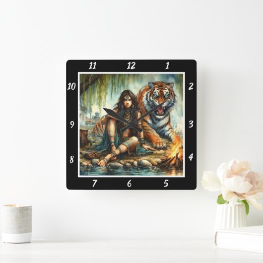 Indische Schatten: Tigergestein Quadratische Wanduhr (Zuhause)