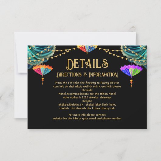 Indische Sonnenschirme Hochzeitsinformationen RSVP Karte (Vorderseite)