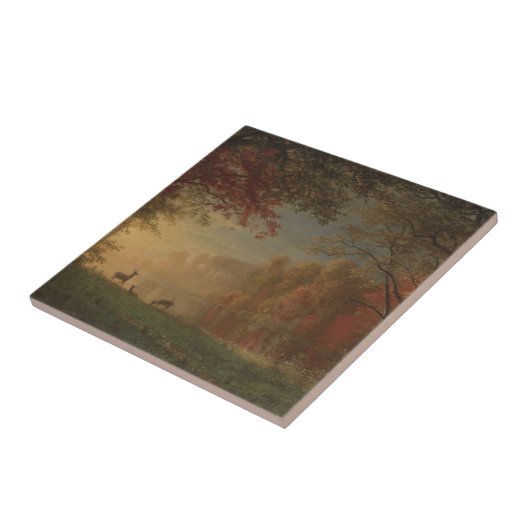 Indische Sonnenuntergang-Rotwild durch einen See Fliese (Seite)