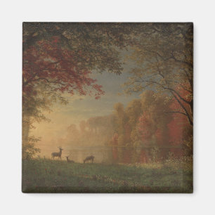 Indische Sonnenuntergang-Rotwild durch einen See Magnet