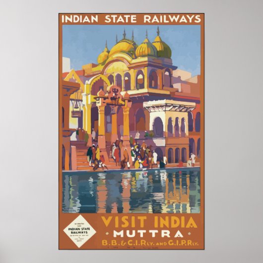 Indische Staat Eisenbahn Besuch Indien , Vintag Poster (Vorne)