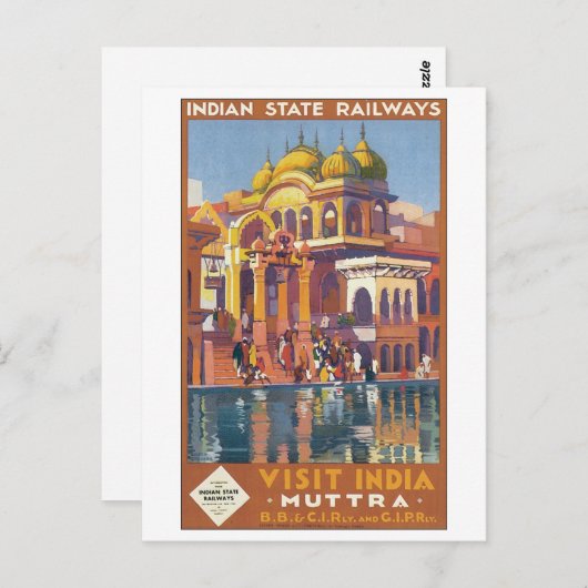 Indische Staat Eisenbahn besucht Indien Muttra Postkarte (Vorne/Hinten)